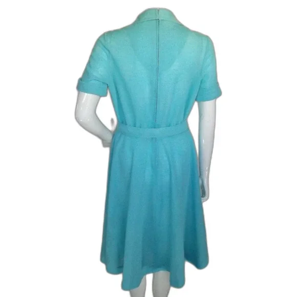 KAY WINSOR Day Dress, L, Aqua Blue, Short sleeves, Dagger collar, VINTAGE - Picture 4 of 13